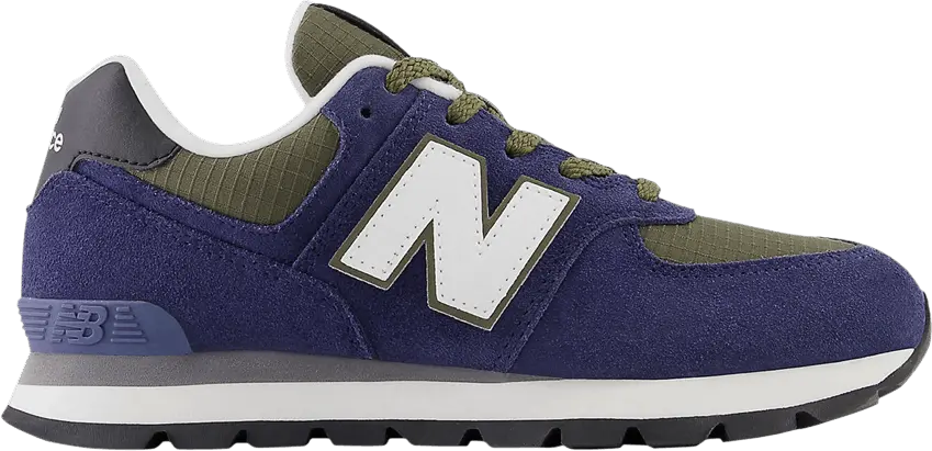  New Balance 574 Big Kid Wide &#039;Team Navy Dark Moss&#039;