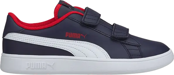  Puma Smash v2 Leather Little Kid &#039;Peacoat High Risk Red&#039;