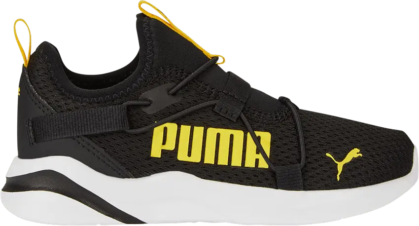  Puma SoftRide Rift Pop Little Kid &#039;Black Pelé Yellow&#039;