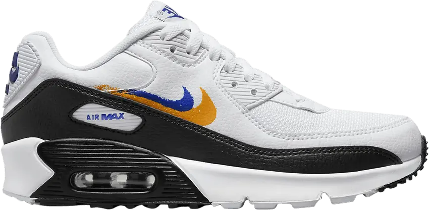  Nike Air Max 90 Double Swoosh White Black Gold Royal (GS)