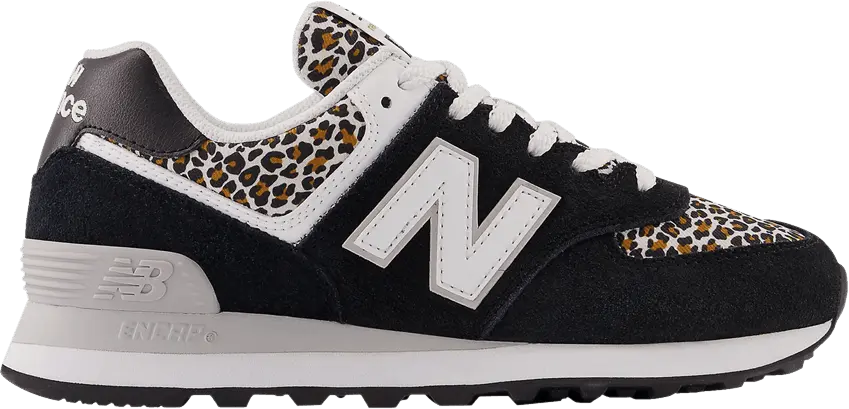  New Balance 574 Black Beige Leopard Print (Women&#039;s)