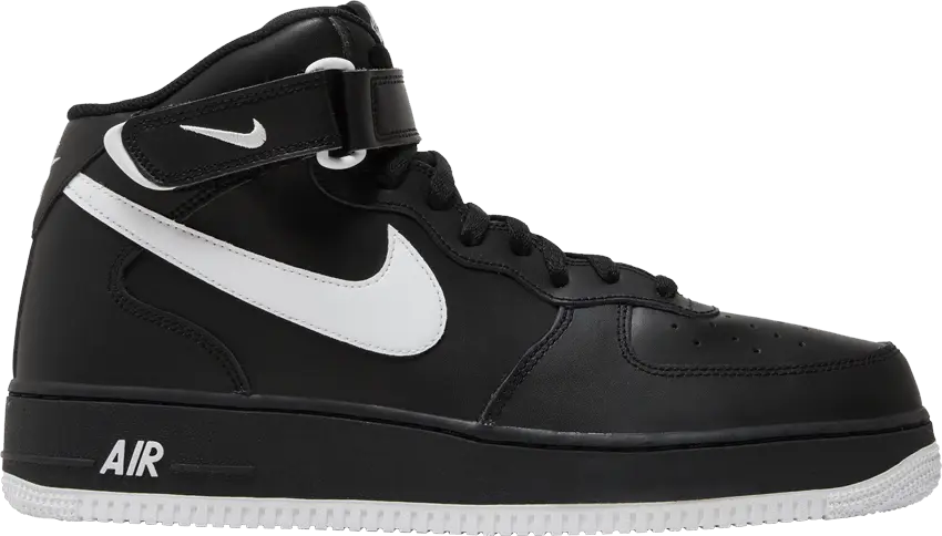  Nike Air Force 1 Mid &#039;07 Black White Sole