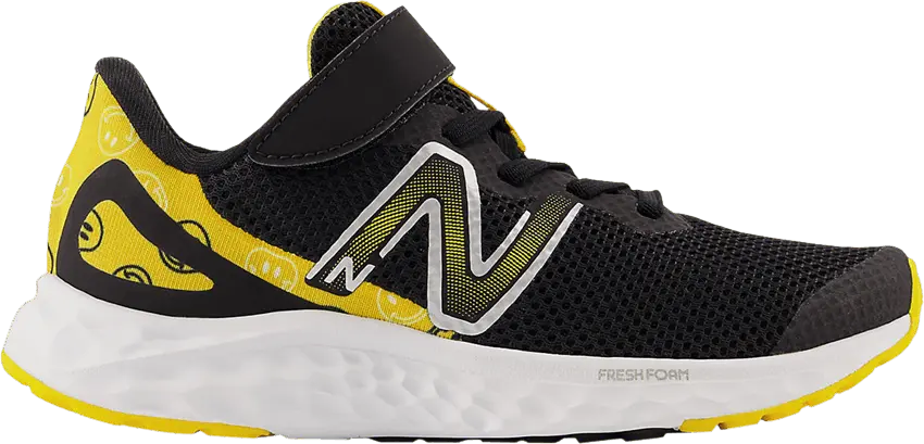  New Balance Fresh Foam Arishi v4 Bungee Lace Top Strap Little Kid X-Wide &#039;Black Marigold Smiley&#039;