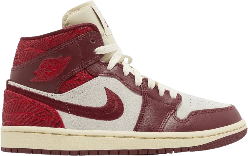  Jordan 1 Mid SE Tiki Leaf Team Red (Women&#039;s)