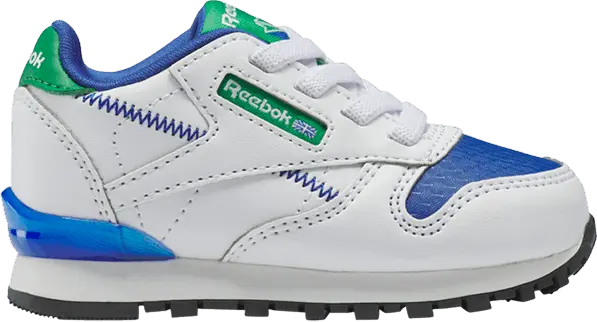  Reebok Classic Leather Step &#039;n&#039; Flash Toddler &#039;White Green Vector Blue&#039;