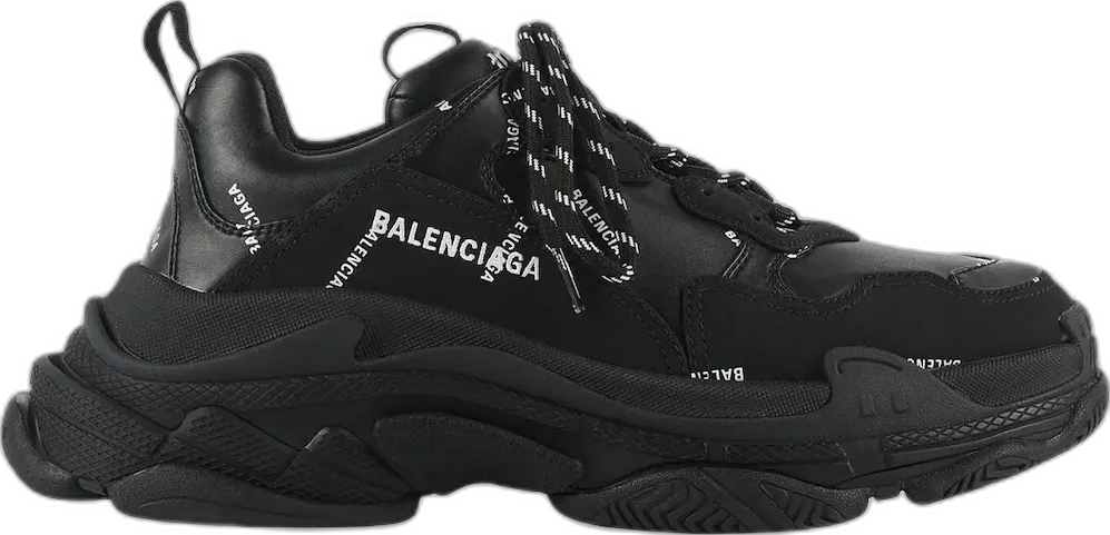  Balenciaga All Over Logo Triple S Black (Women&#039;s)