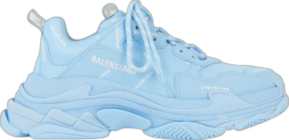  Balenciaga All Over Logo Triple S Blue Grey (Women&#039;s)