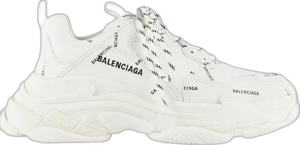  Balenciaga All Over Logo Triple S White Black