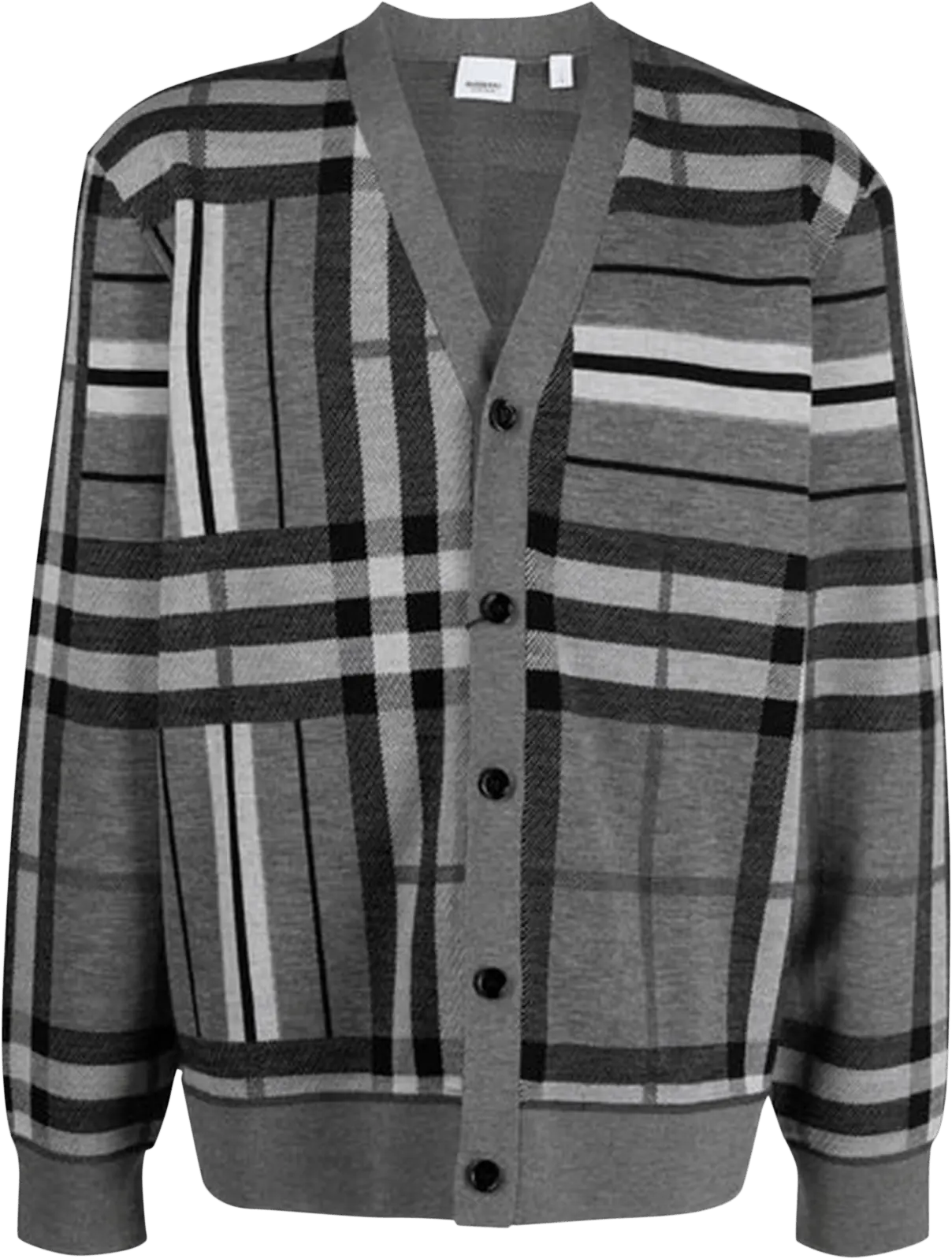  Burberry Check And Stripe Wool Jacquard Cardigan &#039;Flint Melange&#039;