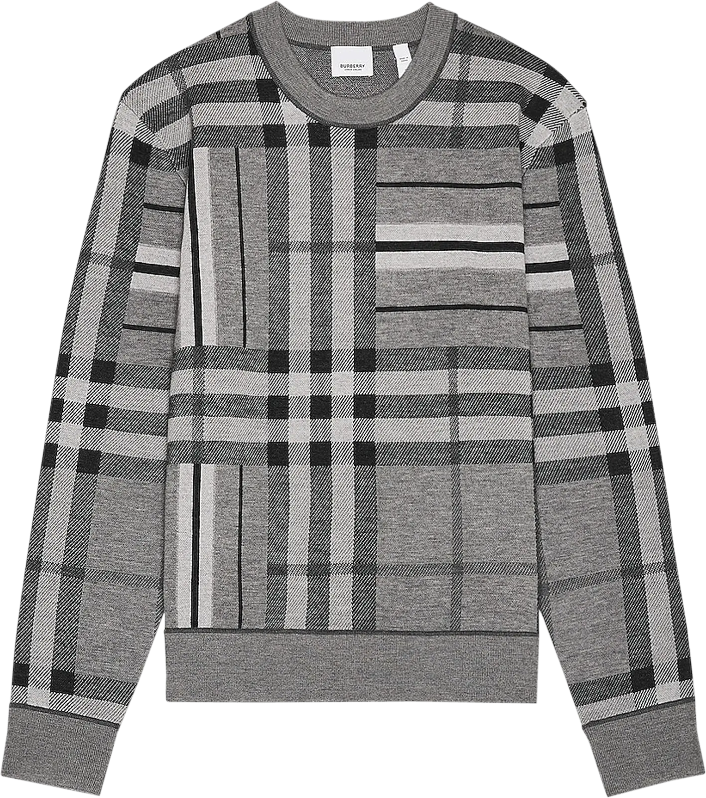  Burberry Check And Stripe Wool Jacquard Sweater &#039;Flint Melange&#039;