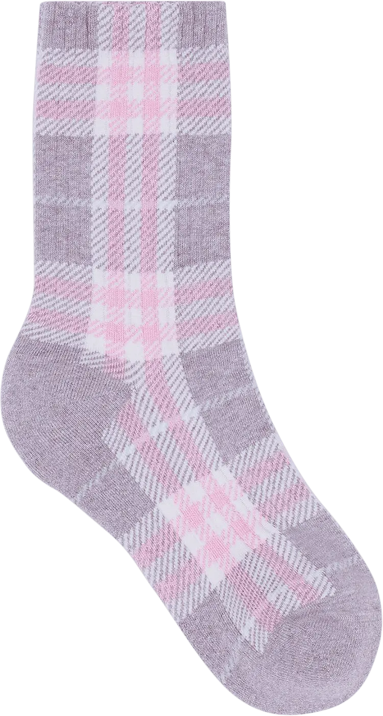  Burberry Check Intarsia Technical Stretch Socks &#039;Pale Grey&#039;