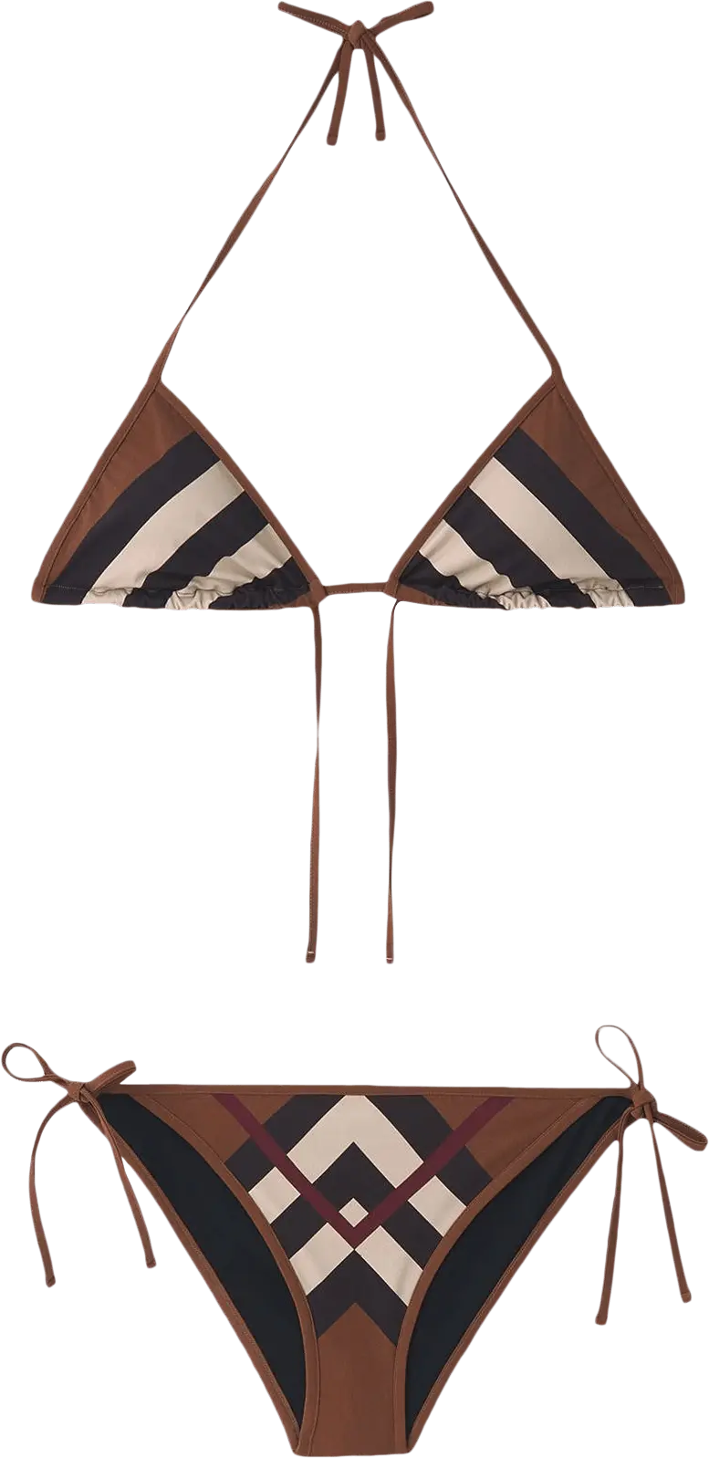  Burberry Chevron Check Stretch Triangle Bikini &#039;Dark Birch Brown&#039;