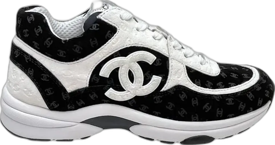  Chanel CC Embossed Logo Black White Suede