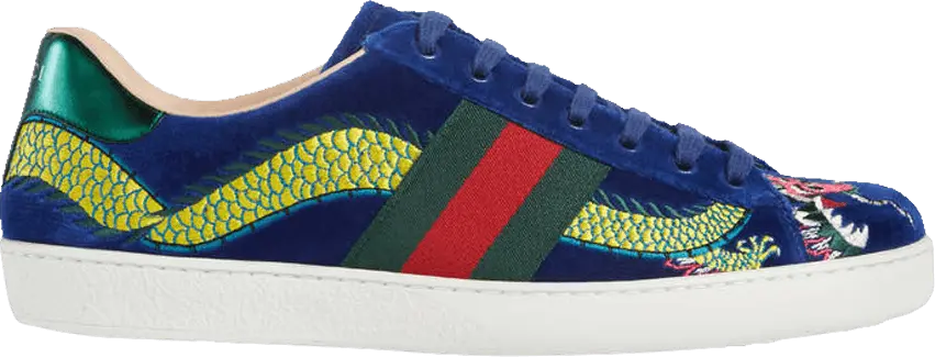  Gucci Ace Embroidered &#039;Blue Velvet Dragon&#039;