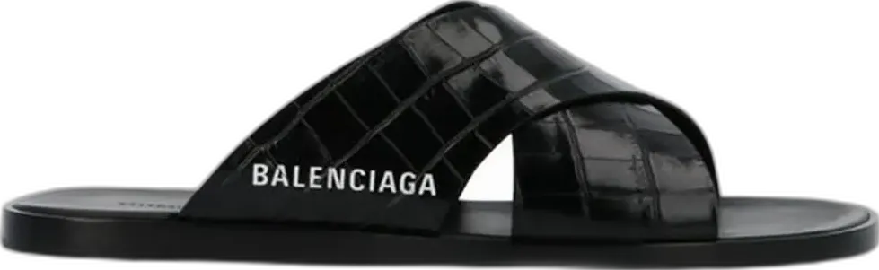 Balenciaga Cosy Sandal Crocodile Embossed Black