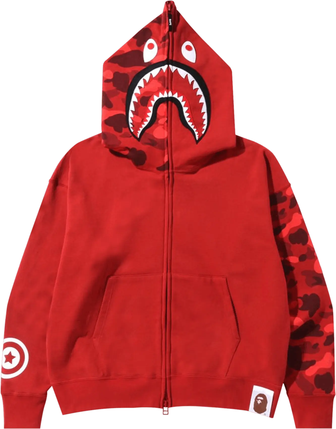  Bape BAPE Color Camo Giant Shark Loose Fit Full Zip Hoodie &#039;Red&#039;