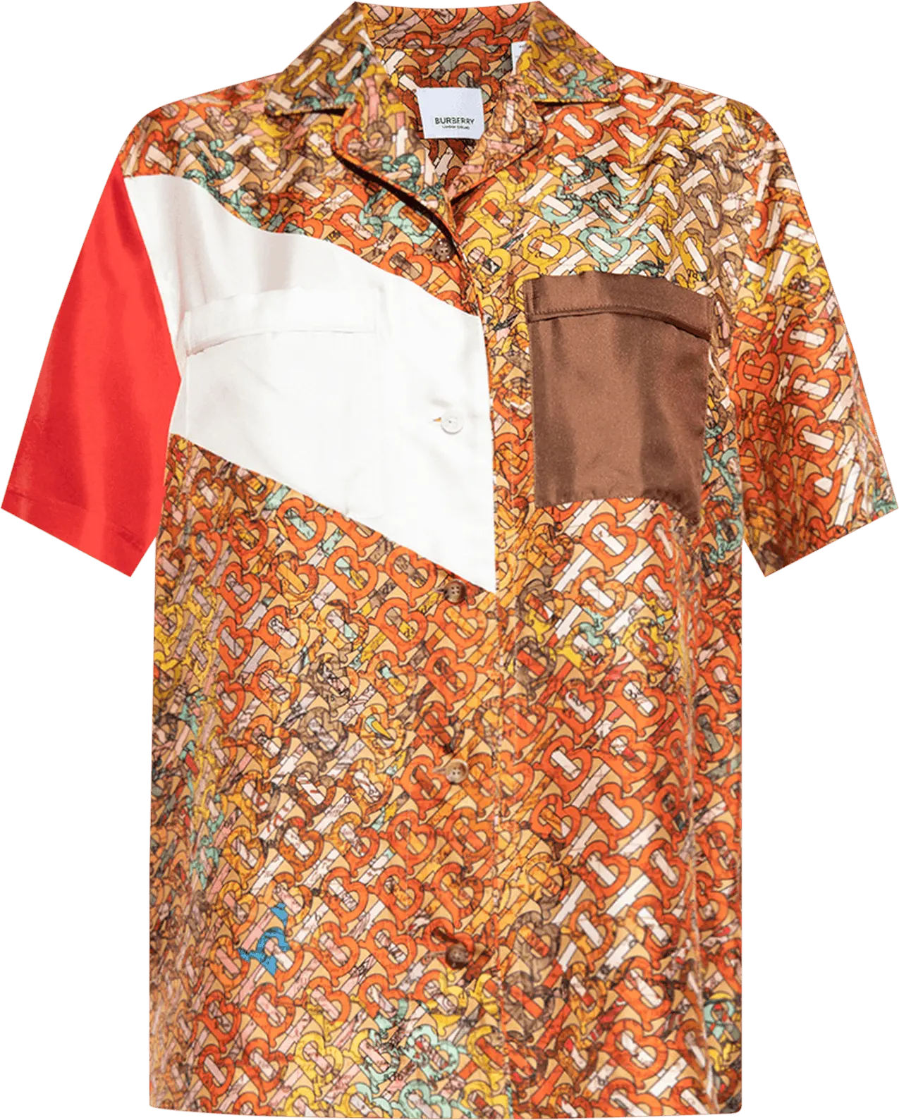  Burberry Monogram Map Print Silk Pyjama Shirt &#039;Bright Orange&#039;