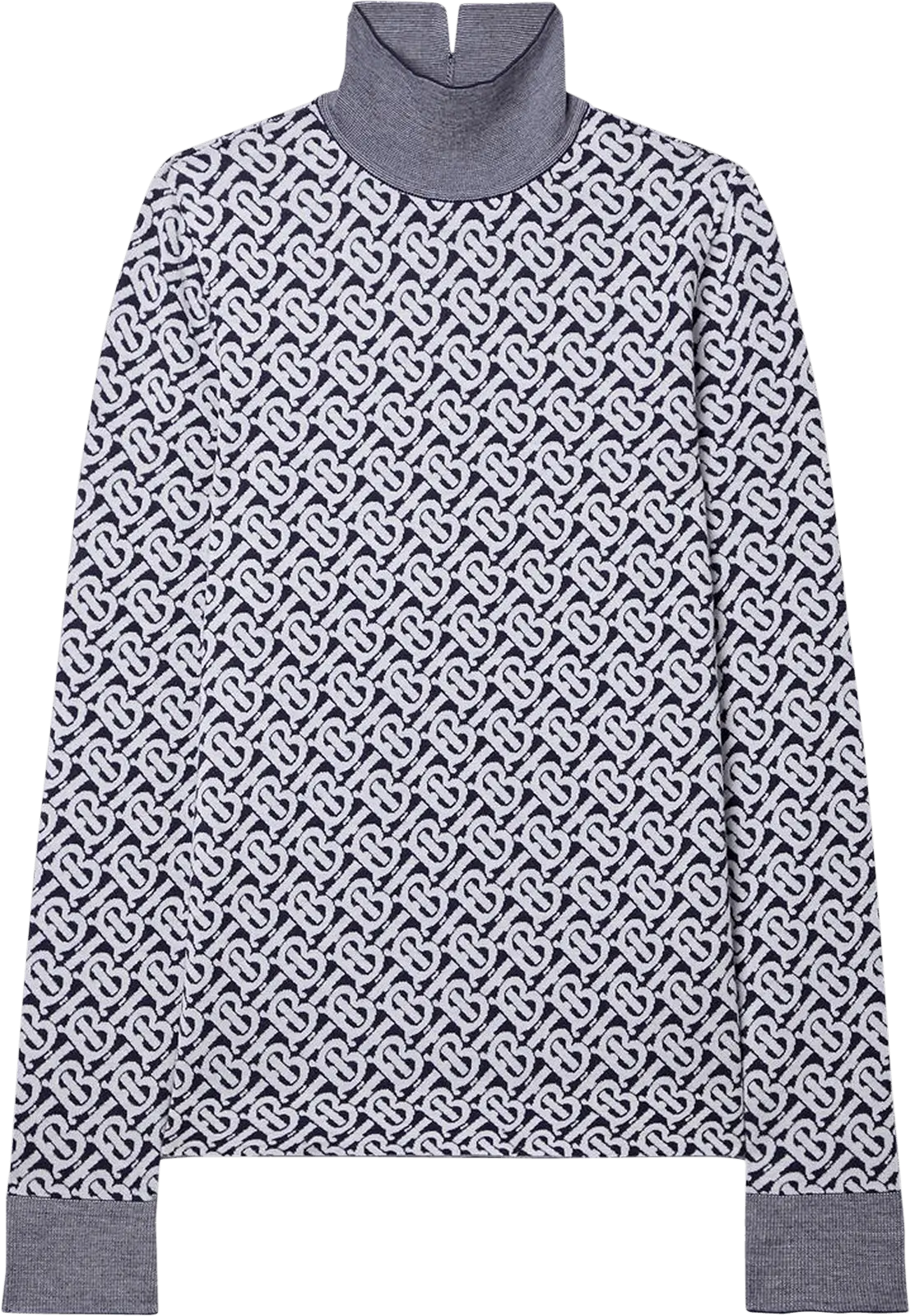  Burberry Monogram Wool Jacquard Turtleneck Sweater &#039;Dark Charcoal Blue&#039;