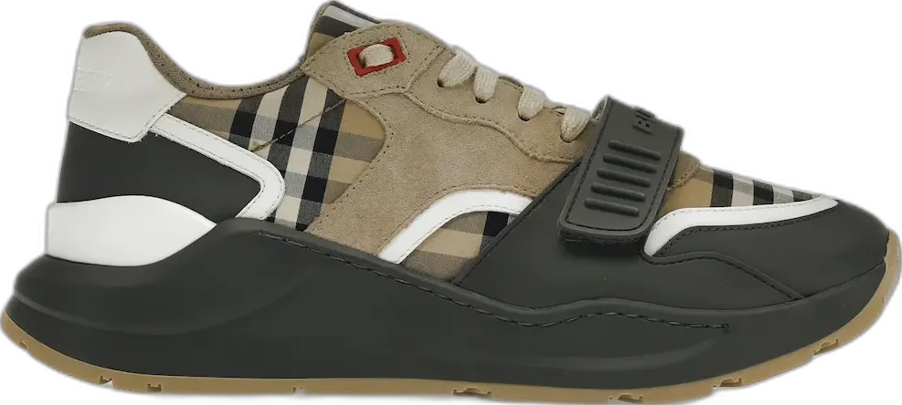  Burberry Ramsey Vintage Check Suede Leather Sneakers Grey Archive Beige
