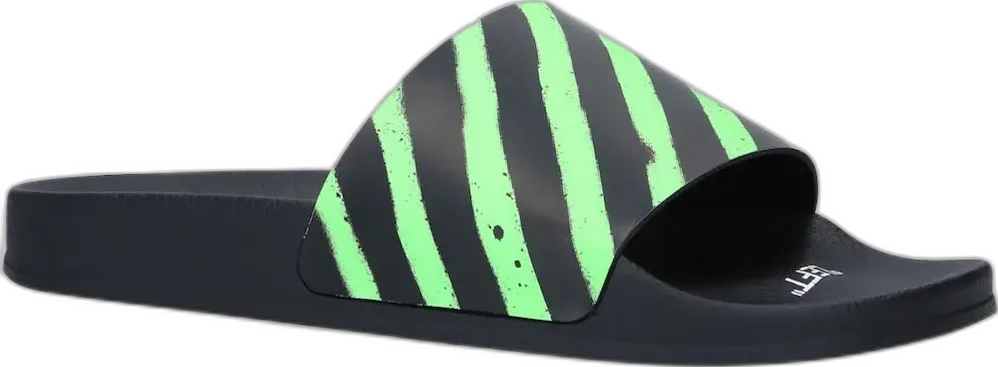 Off-White Diagonal Stripe Slides Neon Green
