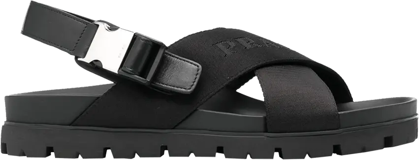Prada Crisscross Straps Buckle-Fastening Sandal &#039;Black&#039;