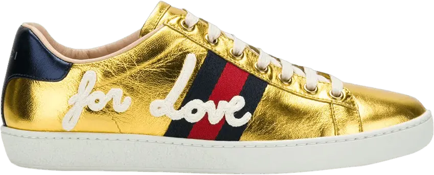  Gucci Wmns Ace Metallic &#039;For Love - Gold&#039;