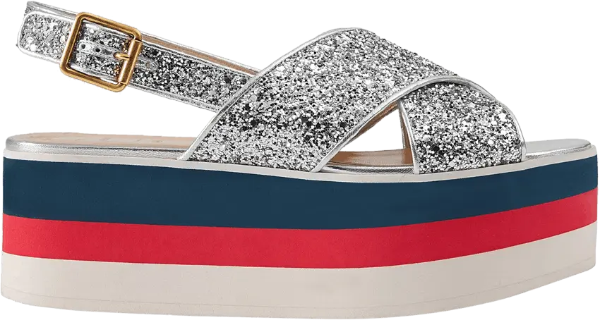  Gucci Wmns Crossover Platform Sandal &#039;Silver Glitter&#039;