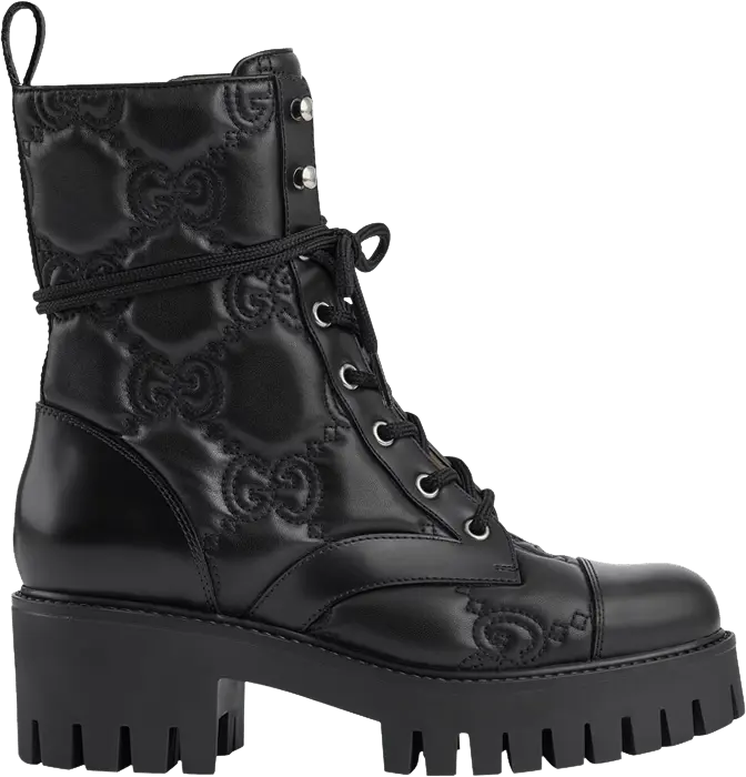  Gucci Wmns GG Matelassé Lace Up Boot &#039;Black&#039;