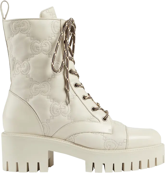  Gucci Wmns GG Matelassé Lace Up Boot &#039;Off White&#039;