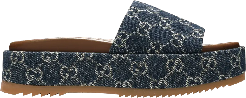  Gucci Wmns Platform Slide Sandal &#039;Allover GG Denim&#039;