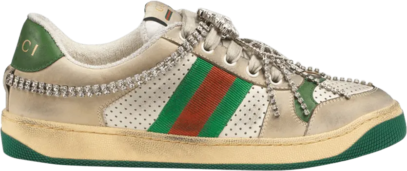  Gucci Wmns Screener &#039;Off White Green Crystals&#039;
