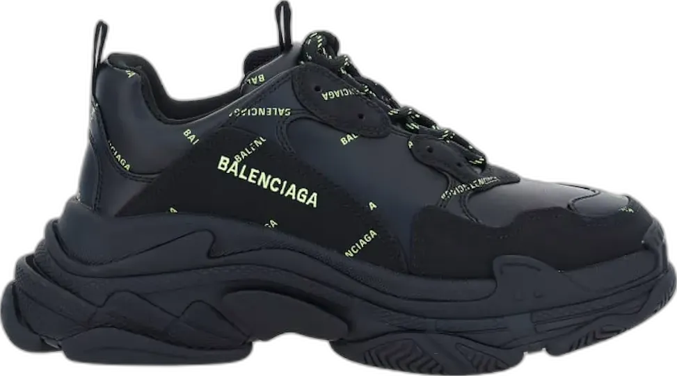  Balenciaga Triple S Allover Logo Black Green