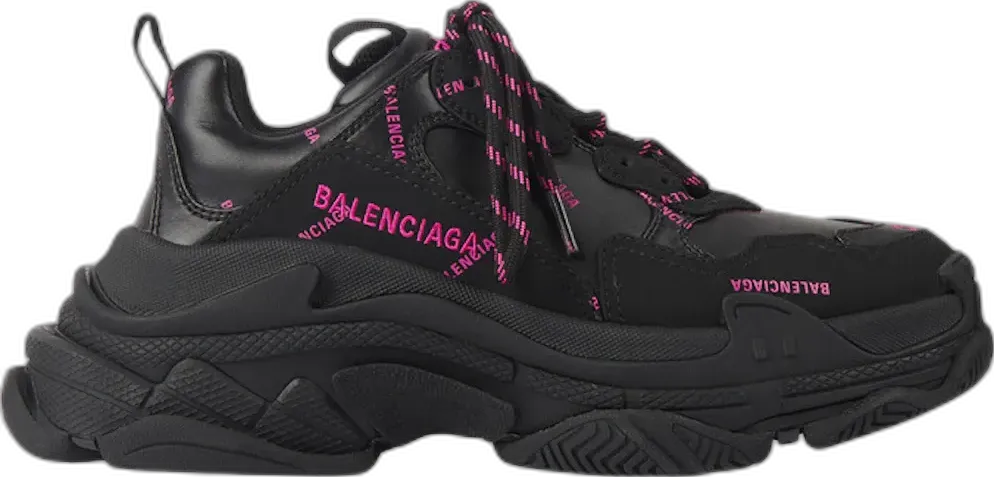  Balenciaga Triple S Allover Logo Black Pink (Women&#039;s)