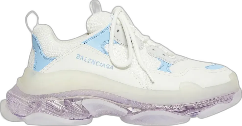  Balenciaga Triple S Clear Sole Leather Free Light Blue Grey Light Purple White (Women&#039;s)