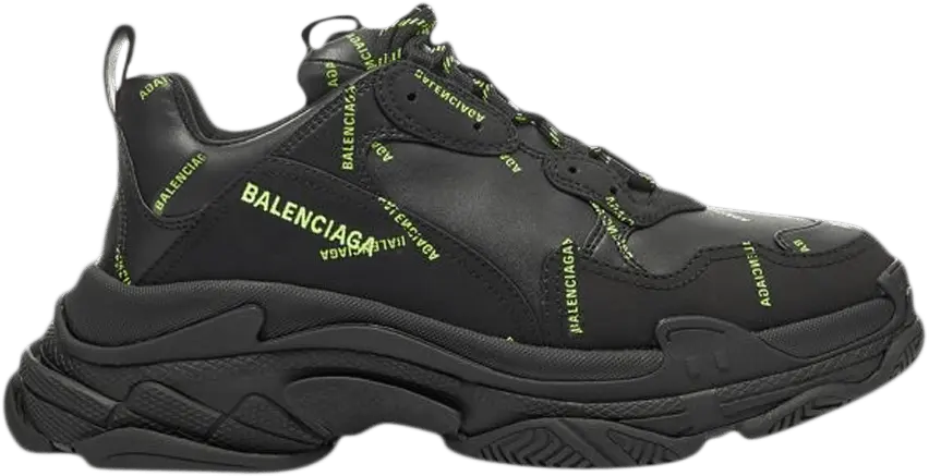  Balenciaga Triple S Sneaker &#039;Allover Logo - Black Fluo Yellow&#039;