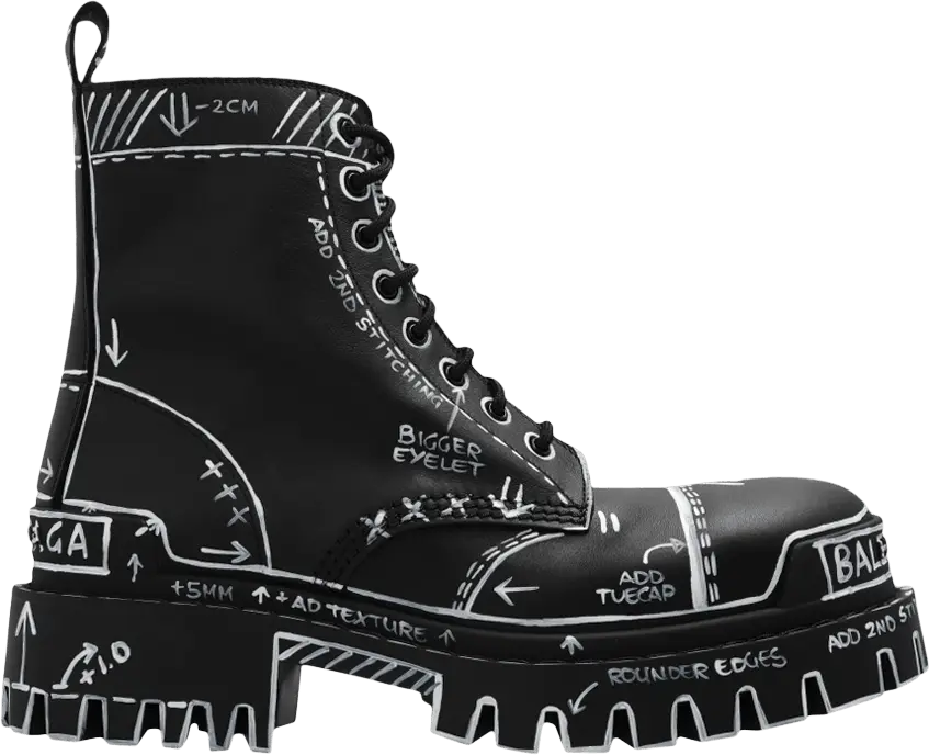  Balenciaga Wmns Strike Lace-Up Boot &#039;Marker Pen Print - Black&#039;