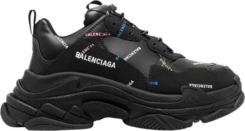  Balenciaga Wmns Triple S Sneaker &#039;Allover Logo - Black Multi-Color&#039;