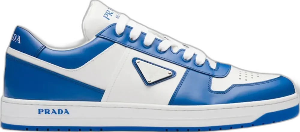  Prada Downtown Low Top Sneakers Leather White Cobalt Blue