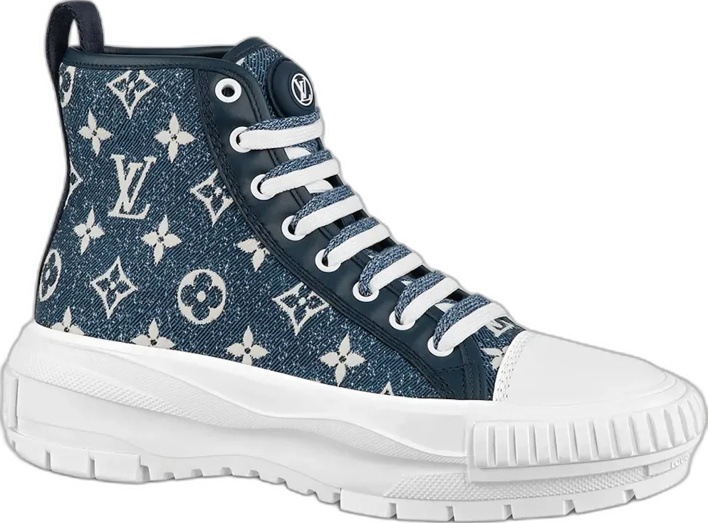  Louis Vuitton Squad Boot Monogram Denim Navy Blue White (Women&#039;s)