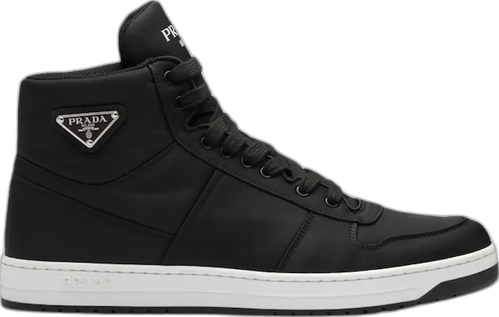  Prada Re-Nylon Gabardine High Top Sneakers Black Black White