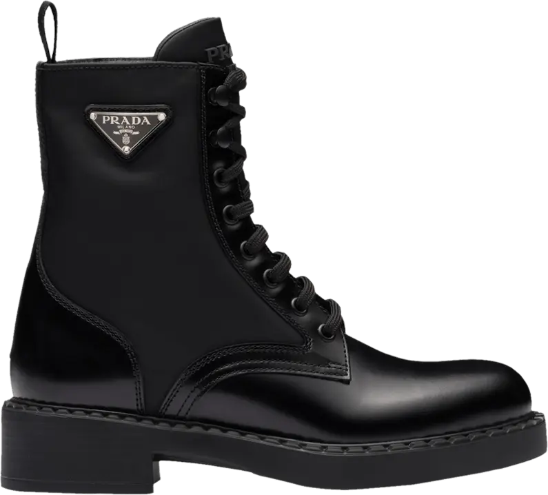  Prada Wmns Brushed Leather and Re-Nylon Ankle Boot &#039;Black&#039;