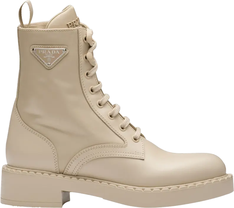  Prada Wmns Brushed Leather and Re-Nylon Ankle Boot &#039;Desert Beige&#039;