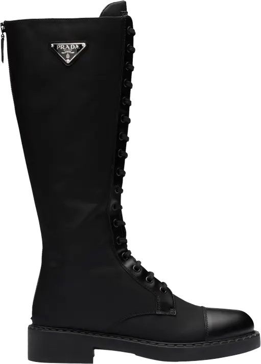  Prada Wmns Brushed Leather and Re-Nylon Boot &#039;Black&#039;
