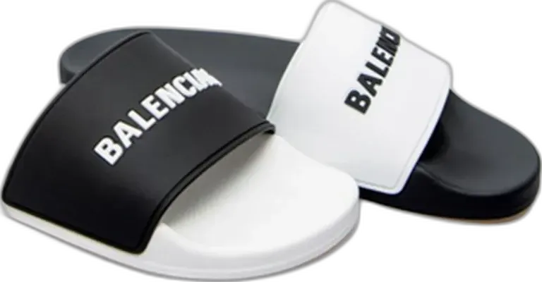 Balenciaga Pool Slides Logo White Black Alternate