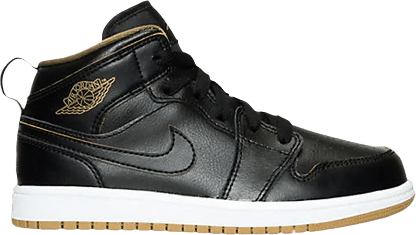  Jordan 1 Mid Black Metallic Gold (PS)