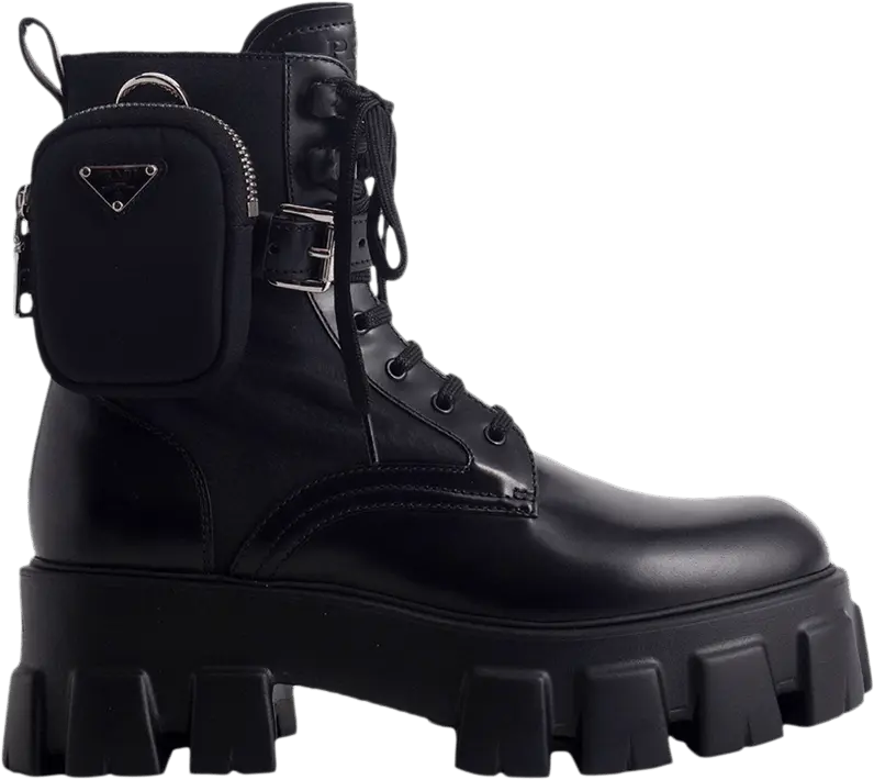  Prada Wmns Monolith Brushed Rois Leather and Nylon Boot &#039;Black&#039;