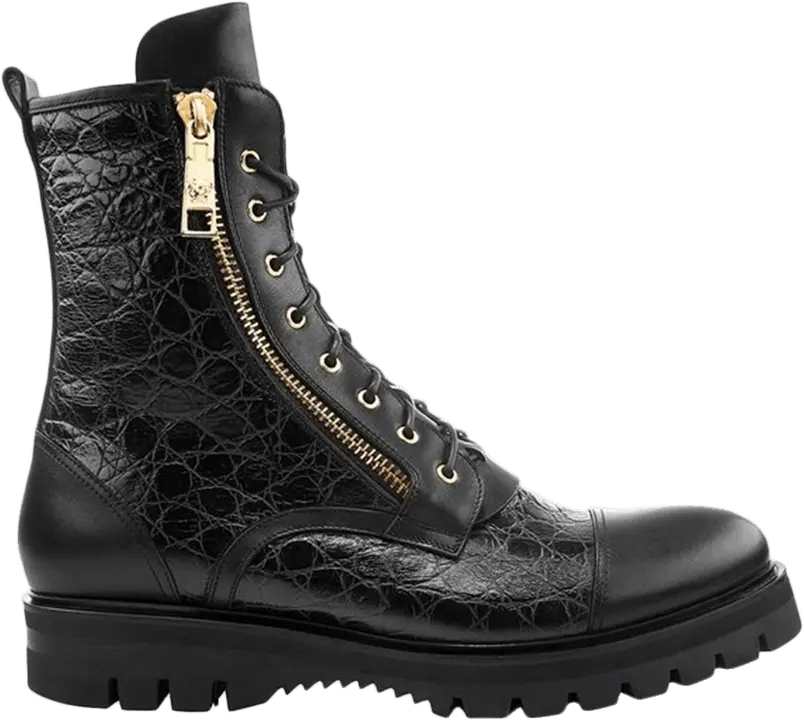 Versace Stamped Croc Army Boot &#039;Black Gold&#039;