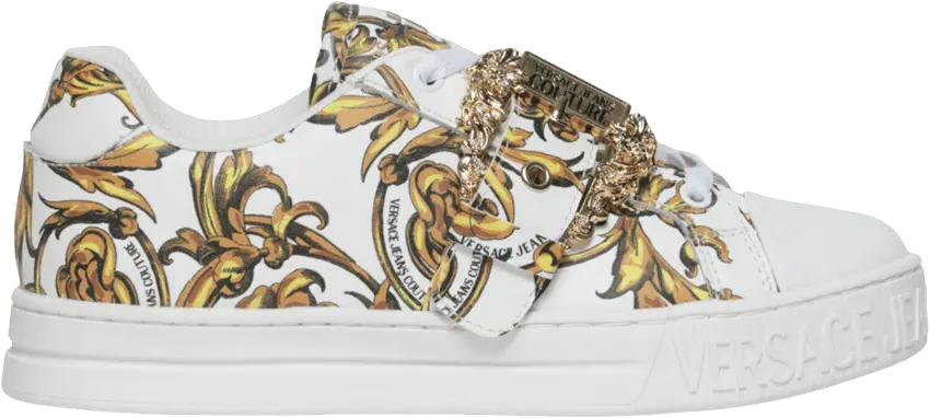  Versace Wmns Buckle Sneakers &#039;Baroque Print - White Gold&#039;