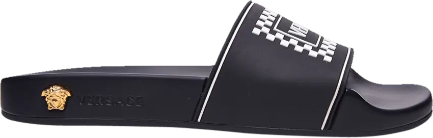  Versace Wmns Logo Pool Slide &#039;Black Checkerboard&#039;