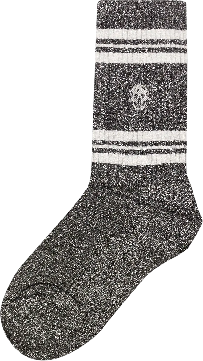  Alexander Mcqueen Alexander McQueen Sparkly Striped Skull Socks &#039;Black&#039;